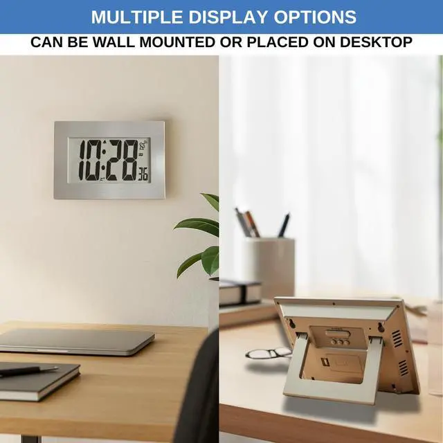 Alt view image 6 of 7 - Atomic Digital Wall Clock Large Display Battery Operated | Large Number Digital Clock Easy Read 3.5" LCD, Wall or Desk Clock, Alarm Snooze, 12/24 Hour for Kitchen Office Living Room