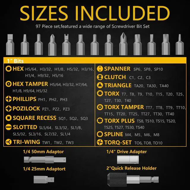 Alt view image 7 of 7 - Security Bit Set 1/4-inch Adapters Phillips Slotted Hex Torx Star Tamperproof Pozi Square Spanner Torque Tri-Wing Clutch Spline Wing Nut, Security Torx Bit Set, S2 Steel, 83 Piece Set