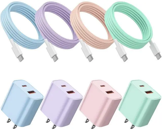 Main image of 4-Pack for iPhone 15 16 17 Charger Fast Charging, 20W Dual Port Type C Charger Fast Charging Colorful USB C Charger Block with 6FT USB C to C Cable for iPhone 17 Pro Max/16 Pro Max/15 Pro Max/iPad Pro