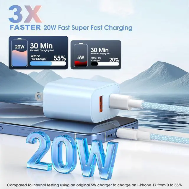 Alt view image 3 of 7 - 4-Pack for iPhone 15 16 17 Charger Fast Charging, 20W Dual Port Type C Charger Fast Charging Colorful USB C Charger Block with 6FT USB C to C Cable for iPhone 17 Pro Max/16 Pro Max/15 Pro Max/iPad Pro