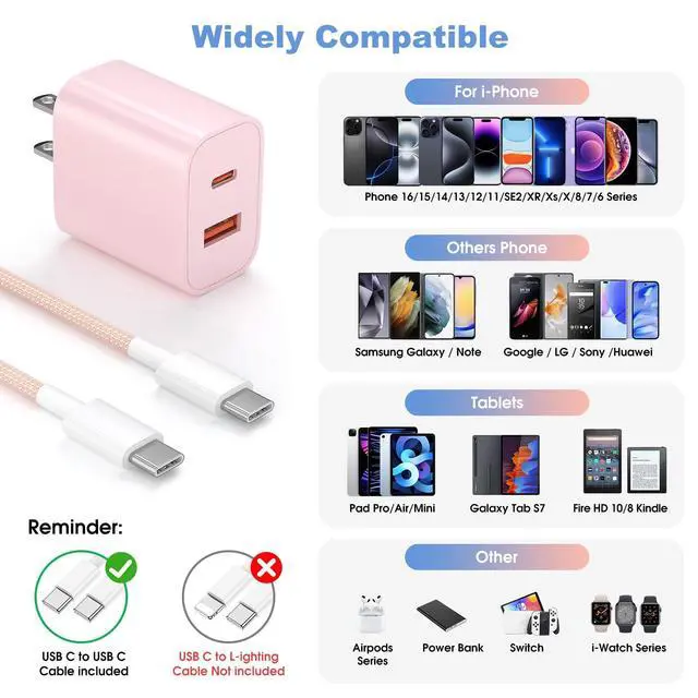 Alt view image 5 of 7 - 4-Pack for iPhone 15 16 17 Charger Fast Charging, 20W Dual Port Type C Charger Fast Charging Colorful USB C Charger Block with 6FT USB C to C Cable for iPhone 17 Pro Max/16 Pro Max/15 Pro Max/iPad Pro
