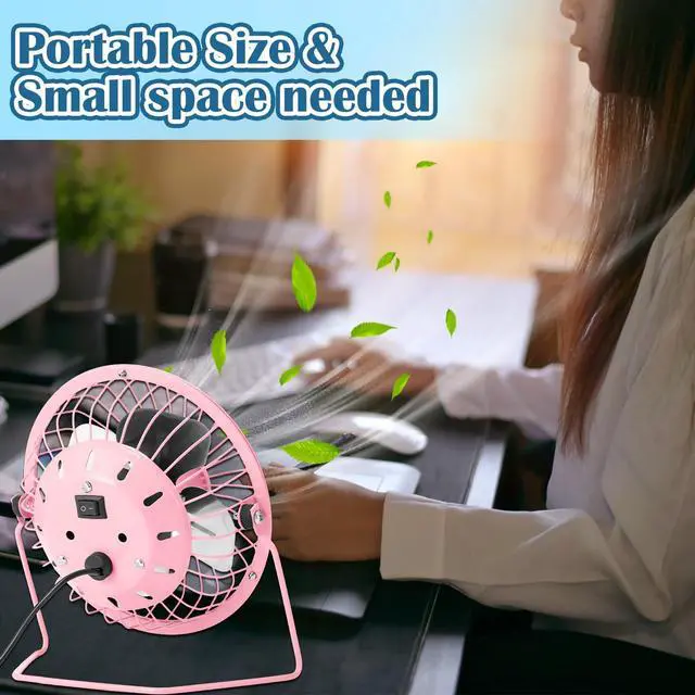 Alt view image 5 of 7 - 4 Pcs USB Desk Fan Powerful Quiet 360° Adjustable Rotation Personal Metal Mini Desk Fan Summer Small Desks Fans for Home Office Bedroom Table Airflow Cooling, USB Powered Only(Cute Color)