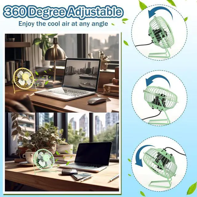 Alt view image 3 of 7 - 4 Pcs USB Desk Fan Powerful Quiet 360° Adjustable Rotation Personal Metal Mini Desk Fan Summer Small Desks Fans for Home Office Bedroom Table Airflow Cooling, USB Powered Only(Cute Color)