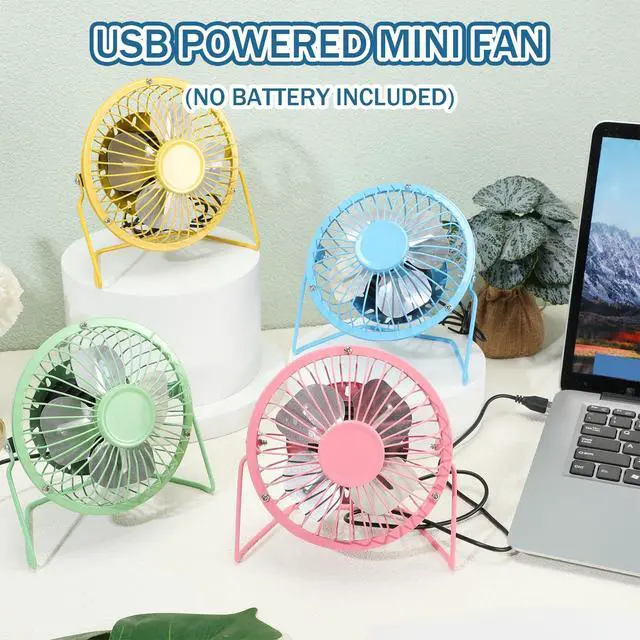 Alt view image 4 of 7 - 4 Pcs USB Desk Fan Powerful Quiet 360° Adjustable Rotation Personal Metal Mini Desk Fan Summer Small Desks Fans for Home Office Bedroom Table Airflow Cooling, USB Powered Only(Cute Color)