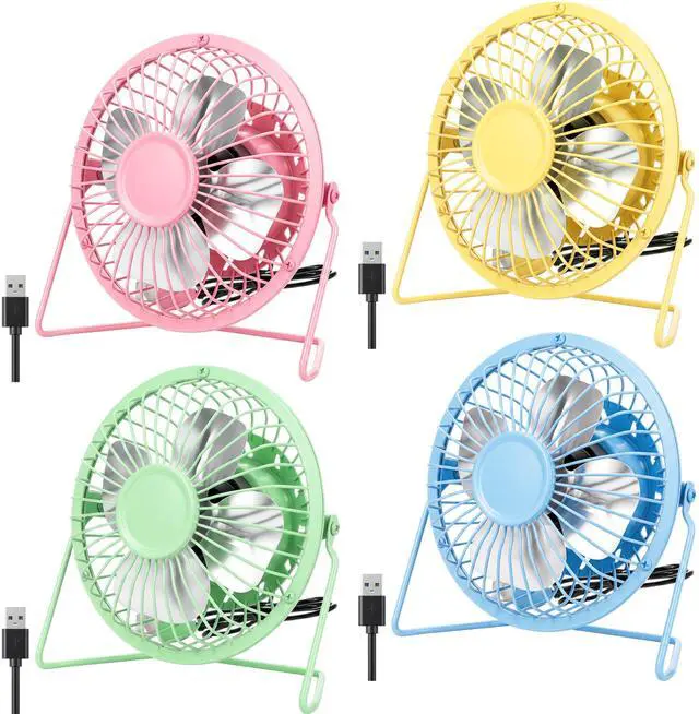 Main image of 4 Pcs USB Desk Fan Powerful Quiet 360° Adjustable Rotation Personal Metal Mini Desk Fan Summer Small Desks Fans for Home Office Bedroom Table Airflow Cooling, USB Powered Only(Cute Color)