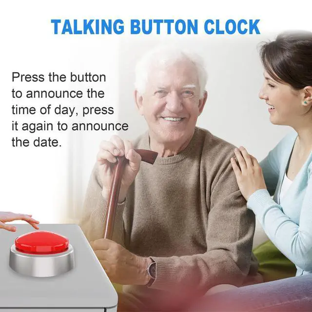 Alt view image 5 of 7 - Large Talking Clock for Visually impaired- Telling Time, Date and Week of Day, Perfect for The Blind, Elderly or Visually impaired-(RED+Silver)