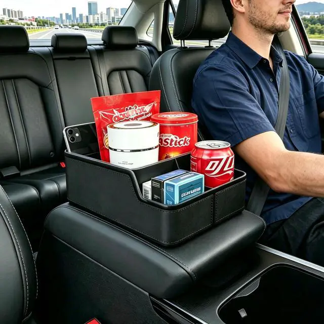 Alt view image 3 of 7 - Car Storage Organizer Between Seats,Center Console Armrest Storage Box Back Seat Organizer with Small Compartment Car Interior Storage Box,Cup Holder Tray with Non-slip Mat(Black)