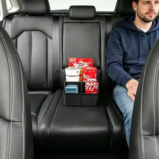 Alt view image 5 of 7 - Car Storage Organizer Between Seats,Center Console Armrest Storage Box Back Seat Organizer with Small Compartment Car Interior Storage Box,Cup Holder Tray with Non-slip Mat(Black)