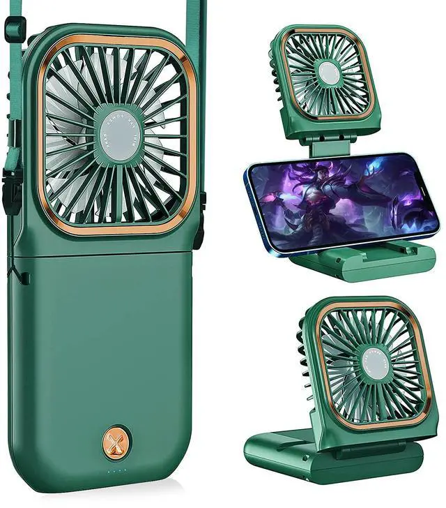 Main image of Portable Neck Fan Mini Quiet Handheld Personal Foldable USB Rechargeable Fan with Phone Holder founction for Home Office Outdoor Travel, Hands Free Necklace Fans