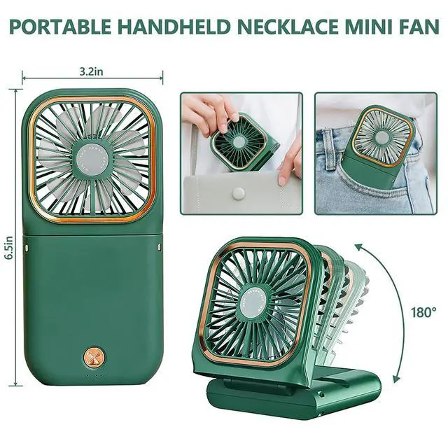 Alt view image 2 of 7 - Portable Neck Fan Mini Quiet Handheld Personal Foldable USB Rechargeable Fan with Phone Holder founction for Home Office Outdoor Travel, Hands Free Necklace Fans