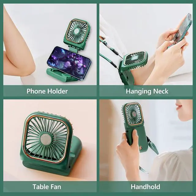 Alt view image 4 of 7 - Portable Neck Fan Mini Quiet Handheld Personal Foldable USB Rechargeable Fan with Phone Holder founction for Home Office Outdoor Travel, Hands Free Necklace Fans
