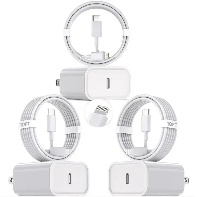 Main image of 10Foot Fast iPhone Charging Cable,3-Pack Super Fast i Phone Charger USB C Charging Block Wall Charger PD Adapter with 10FT Type C to Lightning Cable Cord for iPhone 14/13/12/11ProMax/XS Max/XS/XR/8/SE