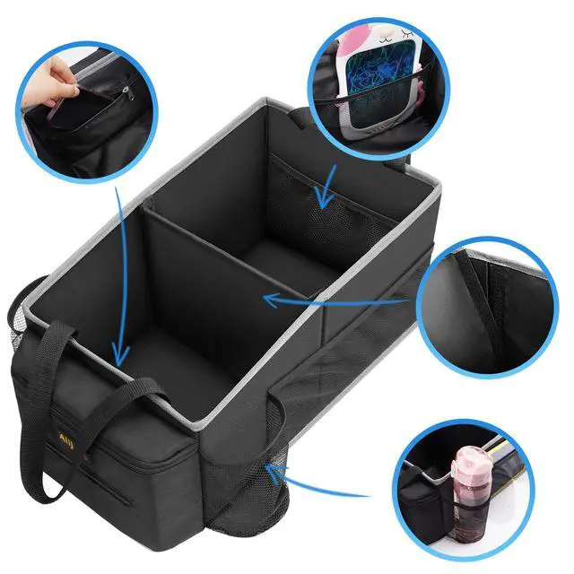 Alt view image 4 of 7 - Car Seat Organizer - Backseat Car Organizer with Cup Holders, Car Storage Organization for Front Back Passenger Seat, Road Trip Essentials Kids for Travel Car Accessories, Black