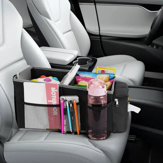 Alt view image 6 of 7 - Car Seat Organizer - Backseat Car Organizer with Cup Holders, Car Storage Organization for Front Back Passenger Seat, Road Trip Essentials Kids for Travel Car Accessories, Black