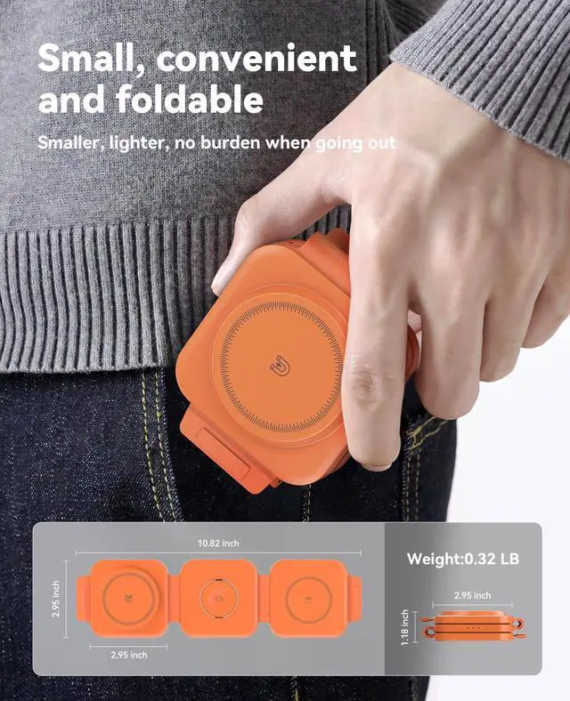 Alt view image 3 of 7 - 3 in 1 Charging Station for Apple Multiple Devices, Foldable Magnetic Fast Wireless Charger Dock, Travel Charging Pad for iPhone 17 16 15 14 13 12 Pro Max Plus Apple Watch Series & AirPods Orange