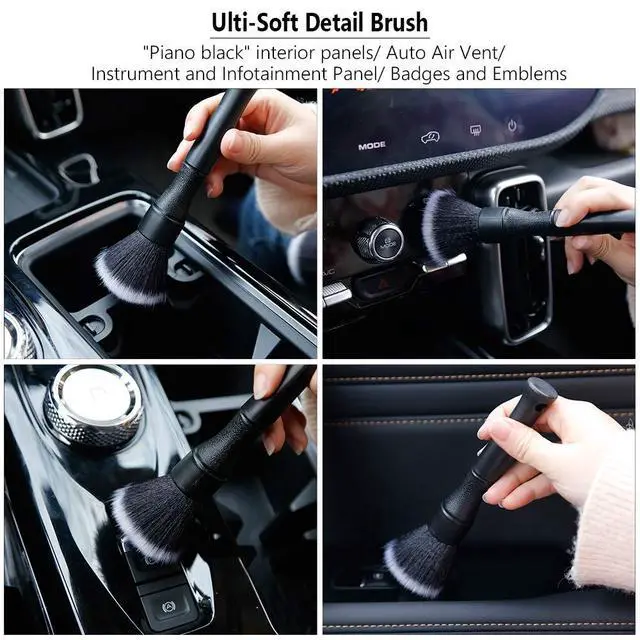 Alt view image 3 of 6 - 3 Pack Ultra-Soft Detailing Brush Set, Comfortable Grip and Scratch-Free Cleaning for Exterior, Interior Panels, Emblems, Badges, Gauge Cluster, Infotainment Screen
