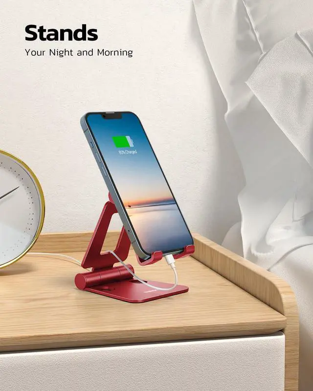 Alt view image 3 of 6 - Dual Folding Cell Phone Stand, Fully Adjustable Foldable Desktop Phone Holder Cradle Dock Compatible with iPhone 17 16 15 14 13 12 11 Pro Max Xs Xr X 8, Nintendo Switch, All Phones - Red