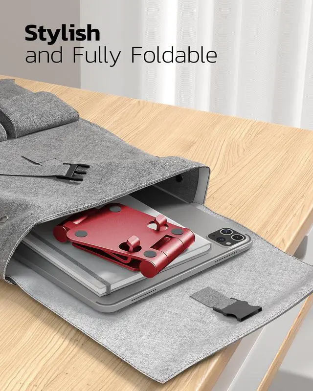 Alt view image 5 of 6 - Dual Folding Cell Phone Stand, Fully Adjustable Foldable Desktop Phone Holder Cradle Dock Compatible with iPhone 17 16 15 14 13 12 11 Pro Max Xs Xr X 8, Nintendo Switch, All Phones - Red