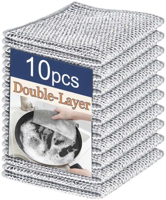 Main image of Double Layer Steel Wire Dishcloth,Non Scratch Multipurpose Dishwashing Rag,Wet and Dry Kitchen Dish Cloths,Cookware, Microwave, Stovetop, Reusable,Scrubber Cloth 7.87'' x 7.87''