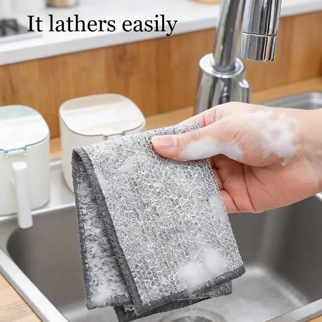 Alt view image 4 of 7 - Double Layer Steel Wire Dishcloth,Non Scratch Multipurpose Dishwashing Rag,Wet and Dry Kitchen Dish Cloths,Cookware, Microwave, Stovetop, Reusable,Scrubber Cloth 7.87'' x 7.87''