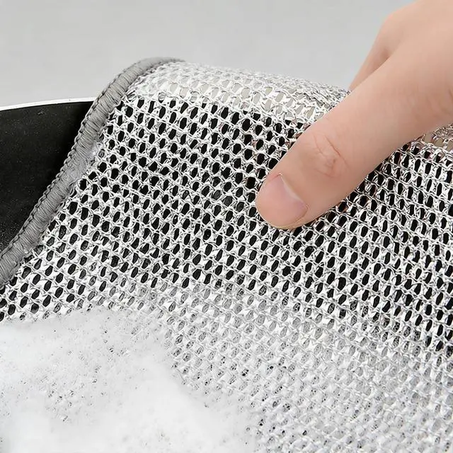 Alt view image 5 of 7 - Double Layer Steel Wire Dishcloth,Non Scratch Multipurpose Dishwashing Rag,Wet and Dry Kitchen Dish Cloths,Cookware, Microwave, Stovetop, Reusable,Scrubber Cloth 7.87'' x 7.87''