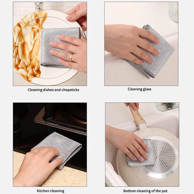 Alt view image 6 of 7 - Double Layer Steel Wire Dishcloth,Non Scratch Multipurpose Dishwashing Rag,Wet and Dry Kitchen Dish Cloths,Cookware, Microwave, Stovetop, Reusable,Scrubber Cloth 7.87'' x 7.87''