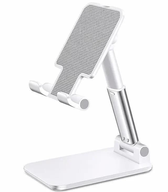 Main image of Foldable Desktop Phone Stand, Adjustable Cell Phone Holder for Desk, Non-Slip Silicone Base, Compatible with Tablets and Phones 4-13 Inch (White)