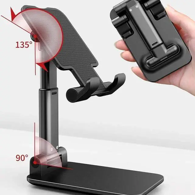 Alt view image 2 of 6 - Foldable Desktop Phone Stand, Adjustable Cell Phone Holder for Desk, Non-Slip Silicone Base, Compatible with Tablets and Phones 4-13 Inch (White)
