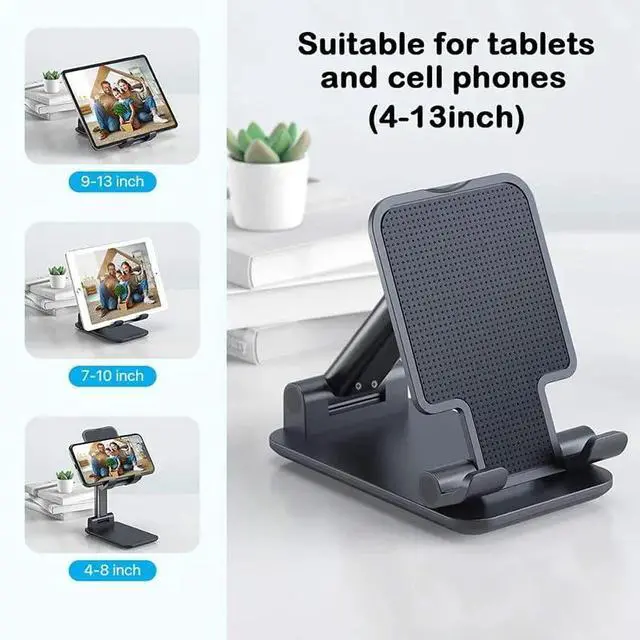 Alt view image 5 of 6 - Foldable Desktop Phone Stand, Adjustable Cell Phone Holder for Desk, Non-Slip Silicone Base, Compatible with Tablets and Phones 4-13 Inch (White)
