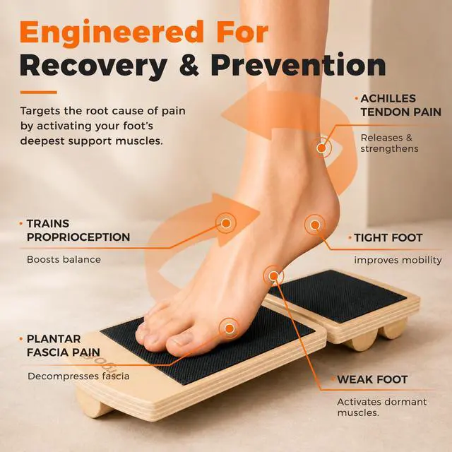 Alt view image 3 of 7 - Balance Board for Ankle Strengthening & Physical Therapy - Adjustable Single Leg Board for Recovery from Sprains, Plantar Fasciitis | Stability Trainer with Video Guide and Carry Bag