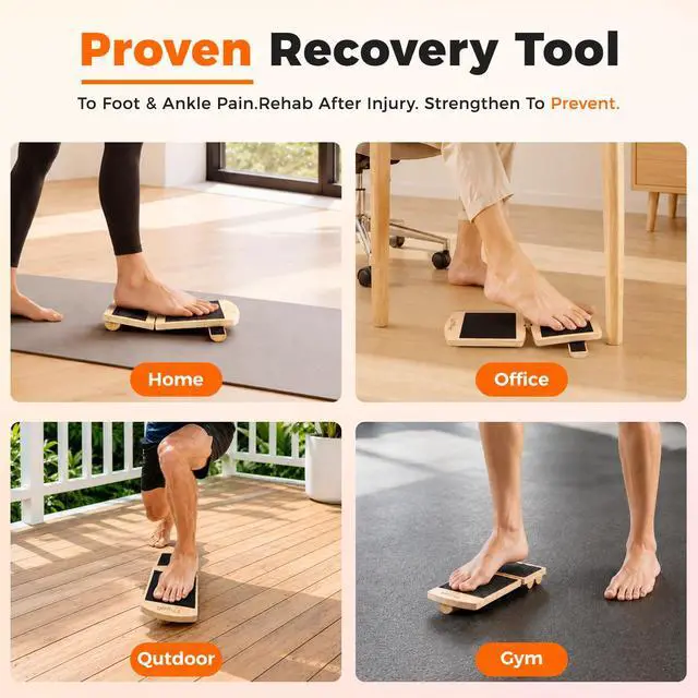Alt view image 6 of 7 - Balance Board for Ankle Strengthening & Physical Therapy - Adjustable Single Leg Board for Recovery from Sprains, Plantar Fasciitis | Stability Trainer with Video Guide and Carry Bag