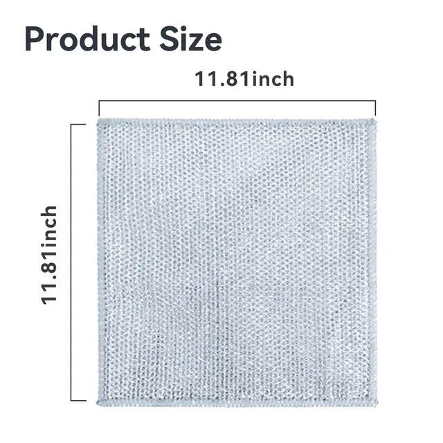 Alt view image 2 of 7 - 5 Pack Extra Large Non Scratch Wire Dishcloths, 30x30cm Double-Layer Silver Thread Kitchen Cleaning Rags, Dual-Sided Wet & Dry Reusable Steel Wire Dish Cloths for Cookware, Sinks, Stovetops