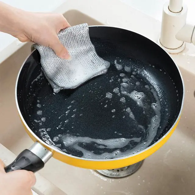 Alt view image 7 of 7 - 5 Pack Extra Large Non Scratch Wire Dishcloths, 30x30cm Double-Layer Silver Thread Kitchen Cleaning Rags, Dual-Sided Wet & Dry Reusable Steel Wire Dish Cloths for Cookware, Sinks, Stovetops