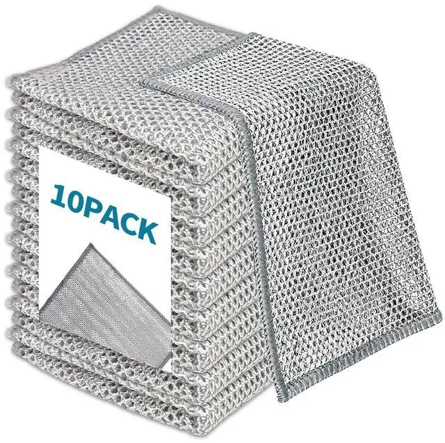 Main image of 10PCS Non-Scratch Wire Dishcloth,Silver Mesh Dish Cloths with Diamond Weave, Reusable Multipurpose Wire Dishwashing Rags for Cookware, Glass Stovetops, and Enamel Surfaces