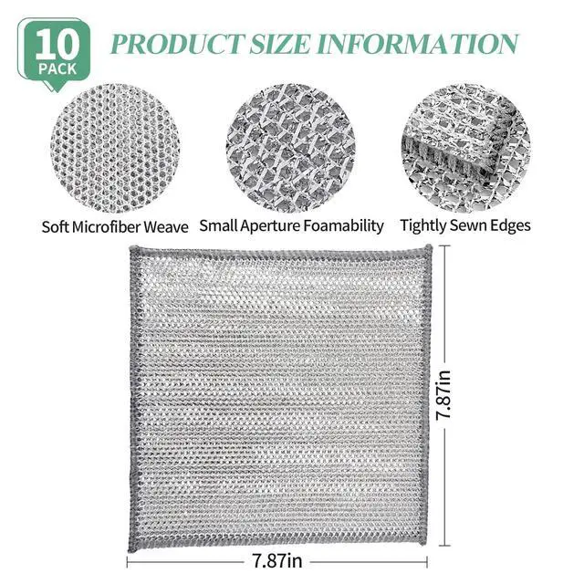Alt view image 2 of 6 - 10PCS Non-Scratch Wire Dishcloth,Silver Mesh Dish Cloths with Diamond Weave, Reusable Multipurpose Wire Dishwashing Rags for Cookware, Glass Stovetops, and Enamel Surfaces