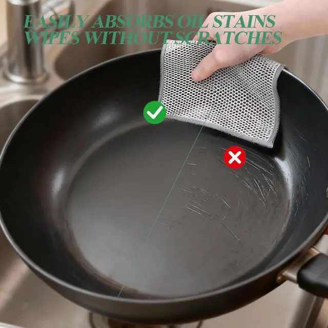 Alt view image 4 of 6 - 10PCS Non-Scratch Wire Dishcloth,Silver Mesh Dish Cloths with Diamond Weave, Reusable Multipurpose Wire Dishwashing Rags for Cookware, Glass Stovetops, and Enamel Surfaces