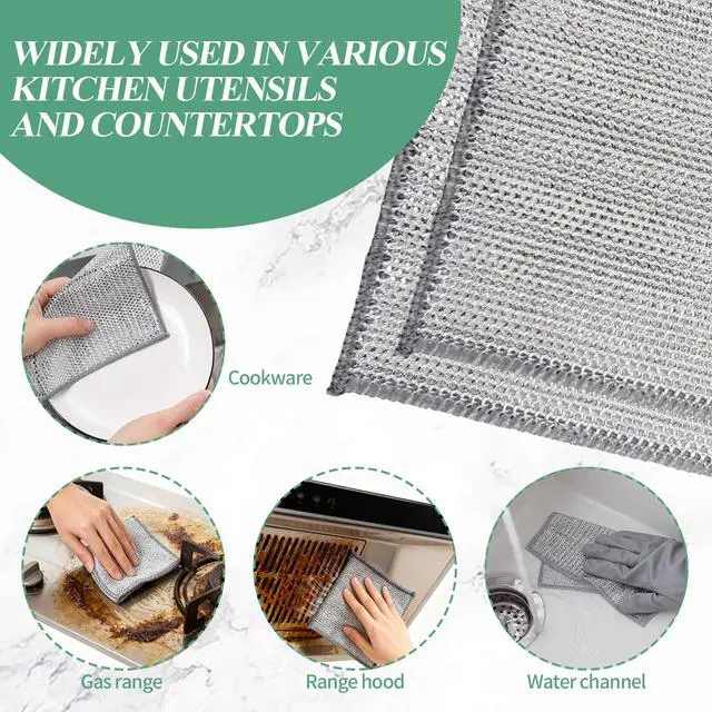 Alt view image 6 of 6 - 10PCS Non-Scratch Wire Dishcloth,Silver Mesh Dish Cloths with Diamond Weave, Reusable Multipurpose Wire Dishwashing Rags for Cookware, Glass Stovetops, and Enamel Surfaces
