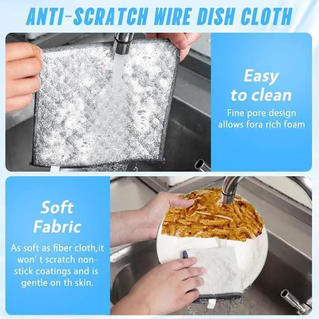 Alt view image 4 of 7 - Pcs New Upgrade 4-Layer Metal Dish Cloths, Non-Scratch Odor-Free Multipurpose Wire Dishwashing Rags for Wet Dry Use, Kitchen Cleaning Cloths for Dishes, Sinks & Stove Tops(7.87X7.87)