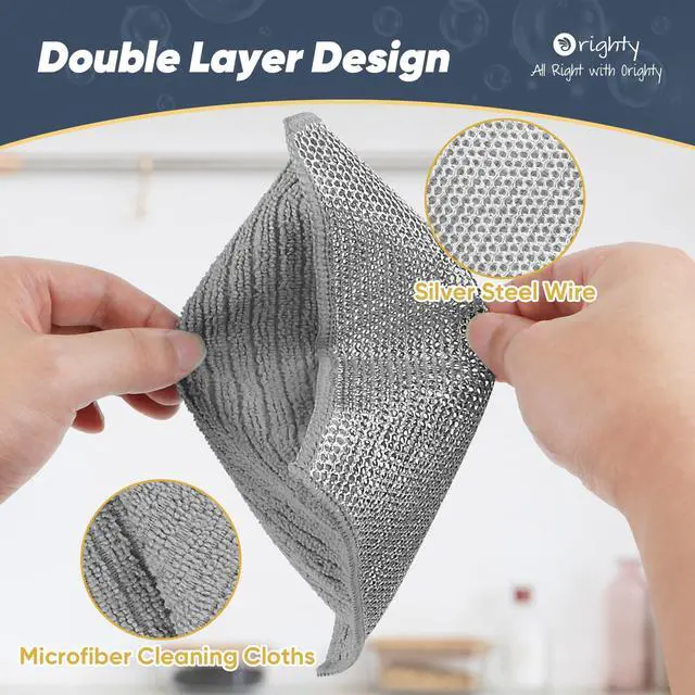 Alt view image 6 of 7 - Multipurpose Wire Dishwashing Rag 12 Pcs, Upgraded Double-Layer Non-Scratch Wire Dish Cleaning Cloths, Reusable Steel Scrubber for Kitchen, Powerful Dishcloth Rag for Cookware, Grey, 7"x8"