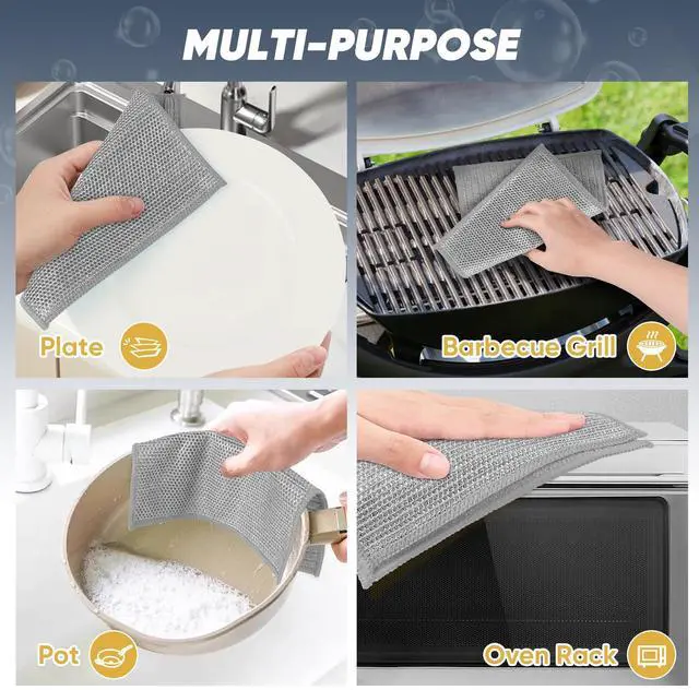Alt view image 7 of 7 - Multipurpose Wire Dishwashing Rag 12 Pcs, Upgraded Double-Layer Non-Scratch Wire Dish Cleaning Cloths, Reusable Steel Scrubber for Kitchen, Powerful Dishcloth Rag for Cookware, Grey, 7"x8"