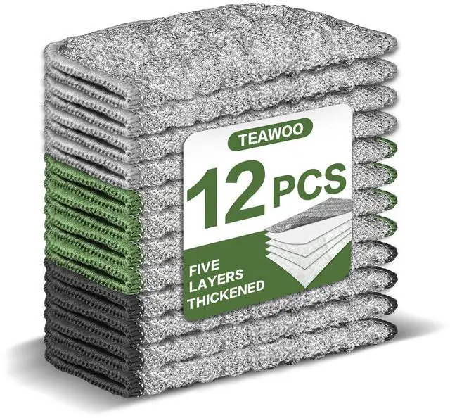 Main image of 12 PCS Five-Layer Non-Scratch Multipurpose Steel Wire Dishcloths, Reusable Quick-Dry Odor-Free Scrub Cloths for Dishes, Kitchen Cleaning Cloths for Cookware, Sinks, Stove