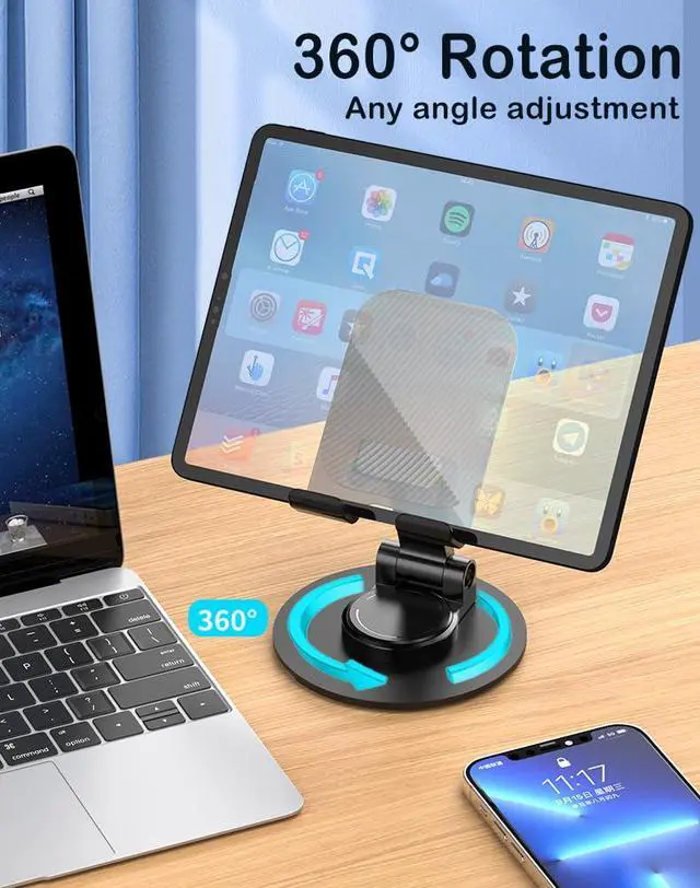 Alt view image 2 of 7 - Foldable 360° Cell Phone Stand Angle Height Adjustable Phone Holder for Desk, Compatible with iPhone, iPad, Surface Pro, Portable Monitor 7" - 15.6"