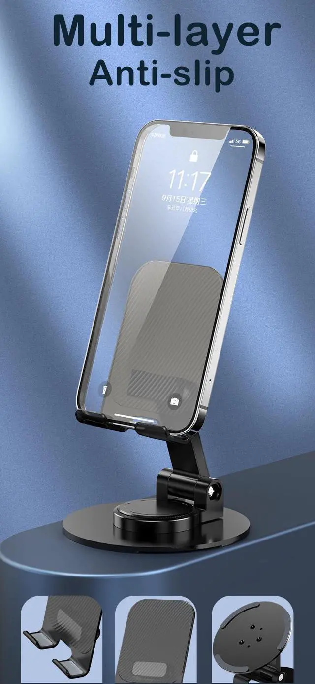 Alt view image 3 of 7 - Foldable 360° Cell Phone Stand Angle Height Adjustable Phone Holder for Desk, Compatible with iPhone, iPad, Surface Pro, Portable Monitor 7" - 15.6"