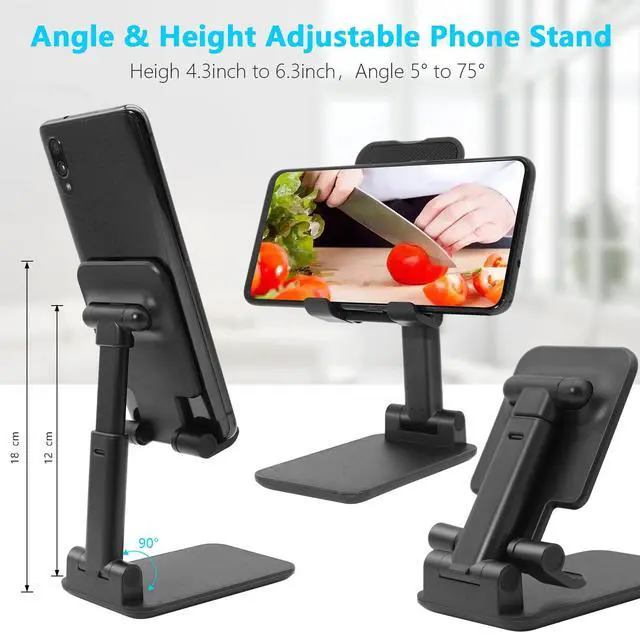 Alt view image 3 of 6 - Cell Phone Stand for Desk, Angle & Height Adjustable Phone Holder, (Black)