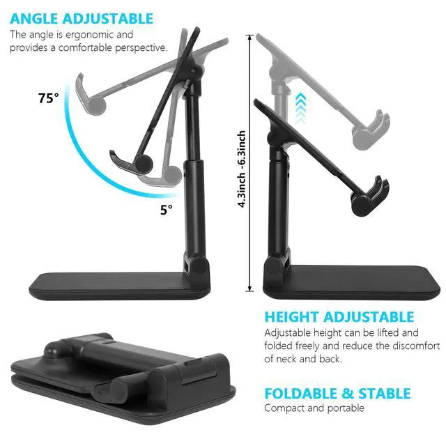 Alt view image 4 of 6 - Cell Phone Stand for Desk, Angle & Height Adjustable Phone Holder, (Black)