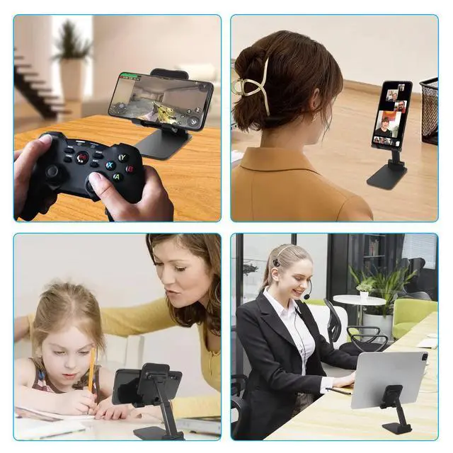 Alt view image 5 of 6 - Cell Phone Stand for Desk, Angle & Height Adjustable Phone Holder, (Black)