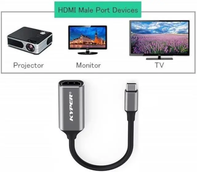Alt view image 2 of 5 - USKyper-484K (1 Pack) USB C to HDMI Adapter 4K@30Hz Type-C to HDMI Cable Compatible with Thunderbolt 3/4 MacBook Pro/Air iPhone 15 Pro Max Dell XPS HP ThinkPad Surface iPad HDTV