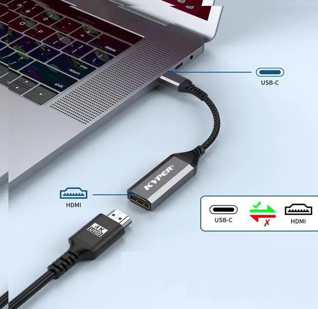 Alt view image 3 of 5 - USKyper-484K (1 Pack) USB C to HDMI Adapter 4K@30Hz Type-C to HDMI Cable Compatible with Thunderbolt 3/4 MacBook Pro/Air iPhone 15 Pro Max Dell XPS HP ThinkPad Surface iPad HDTV
