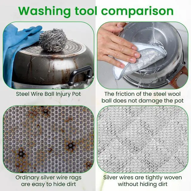 Alt view image 6 of 7 - TIESOME 10Pcs Newly Upgraded Double Side Non Scratch Wire Dishcloths, Reusable Multipurpose Wire Dishwashing Rags for Wet and Dry Round Wire Washing Cloth for Kitchen, Sinks, Pots, Pans(10)