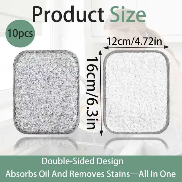 Alt view image 2 of 6 - 10Pcs Double-Sided Thickened Wire Dishwashing Rags - Non Scratch Wire Dishcloth for Wet and Dry & Line Cleaning Cloth for Dishes, Pots, Sinks & Kitchen Surfaces